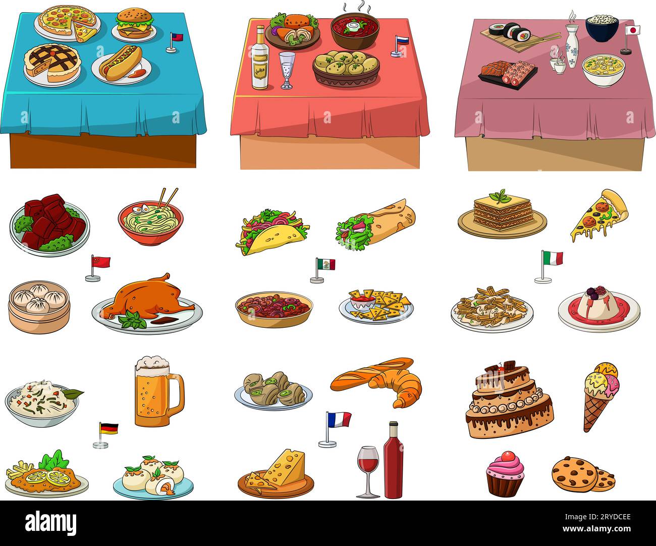 collection de dessins animés d'aliments et de cuisine internationaux Illustration de Vecteur