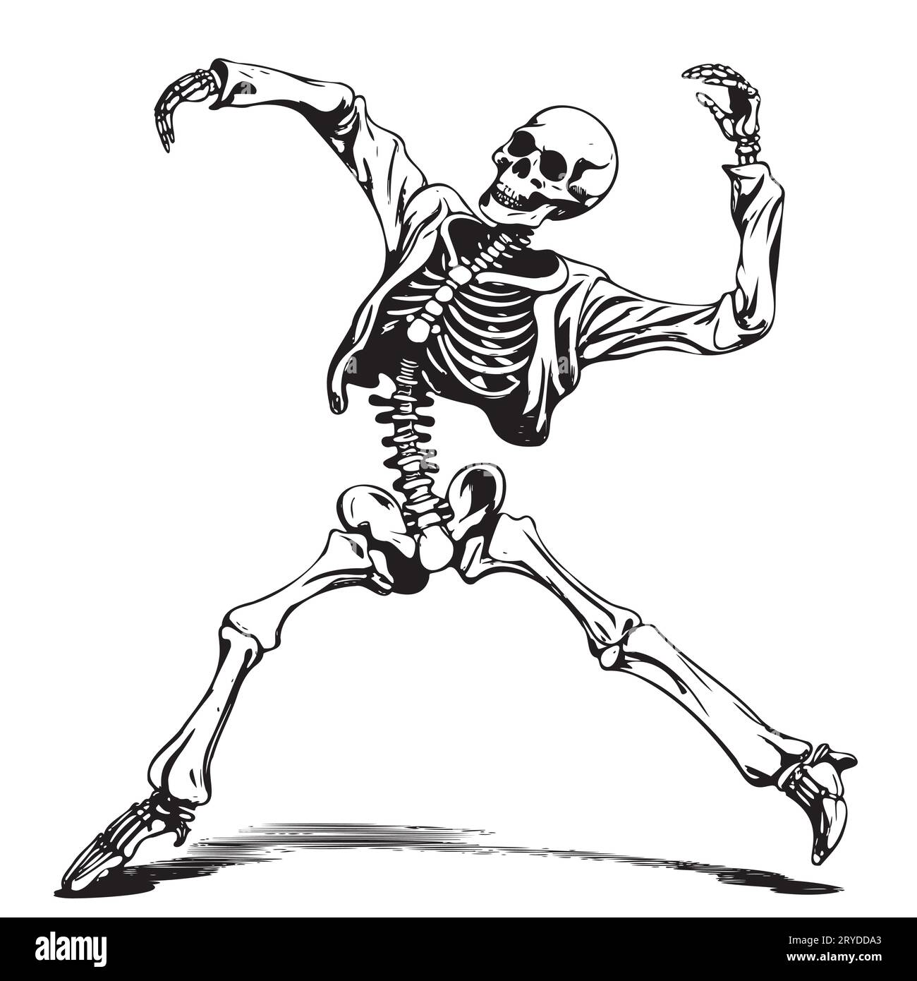 Esquisse de squelette dansant dessin vectoriel à la main illustration fête d'Halloween Illustration de Vecteur