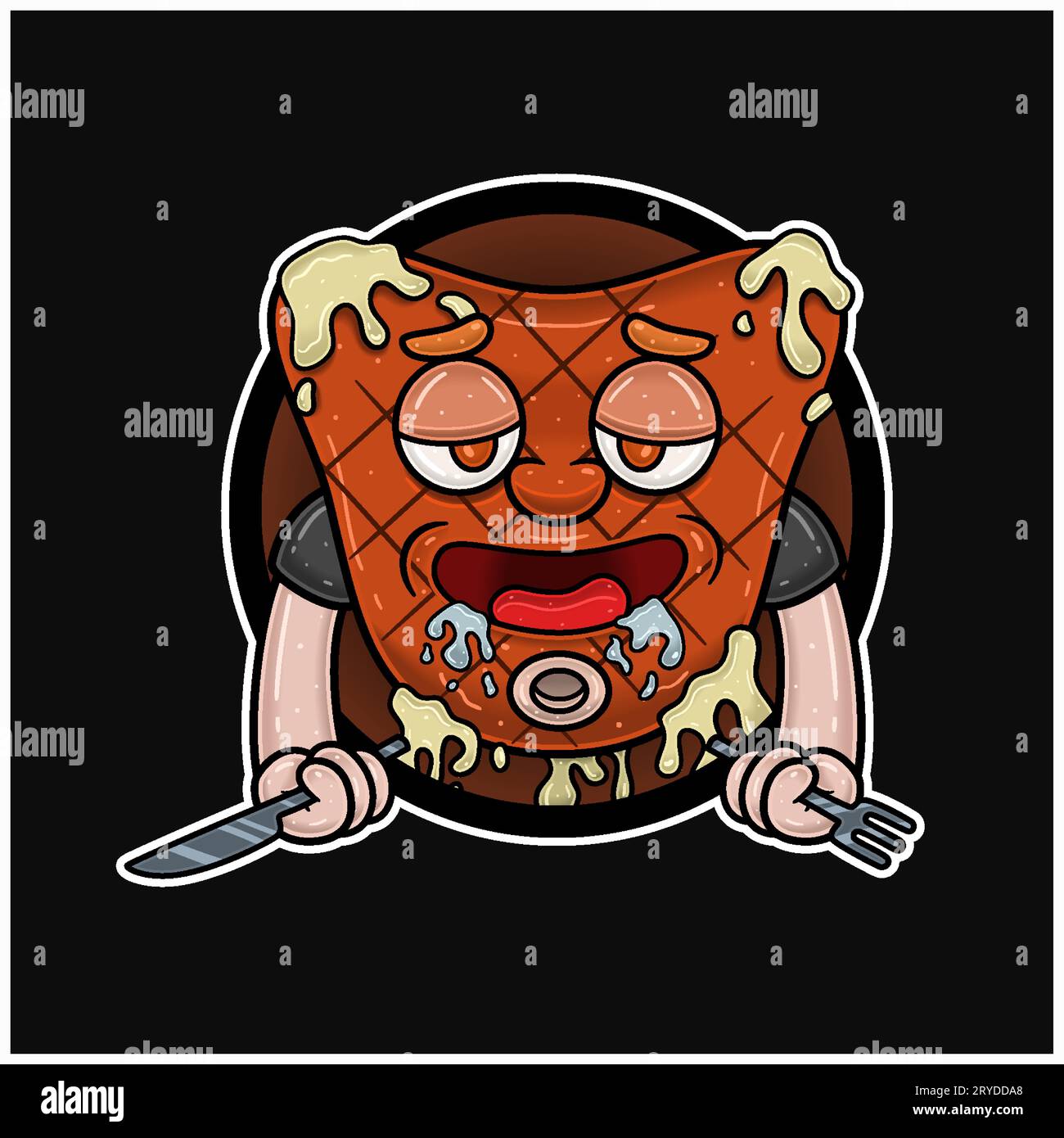 Mascotte Cartoon of Steak avec le visage affamé, tenant le couteau et la fourchette. Logo cercle et modifiable gratuitement. Illustrations vectorielles Illustration de Vecteur Mascotte Cartoon of Steak avec le visage affamé, tenant le couteau et la fourchette. Logo cercle et modifiable gratuitement. Illustrations vectorielles Illustration de Vecteur