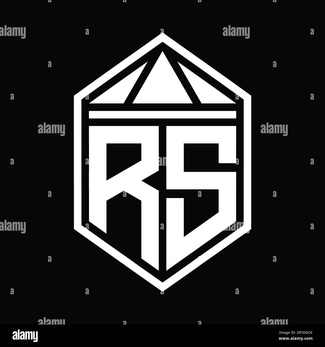 Monogramme RS avec logo lettre, forme de blindage hexagonal simple avec modèle de conception isolée par couronne triangulaire Banque D'Images