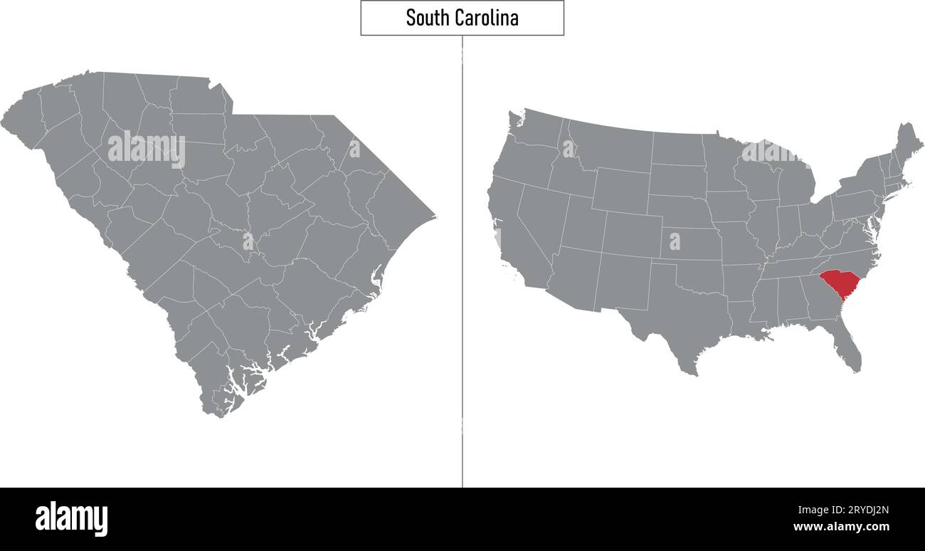 Carte simple de l'état de Caroline du Sud des États-Unis et localisation sur la carte des États-Unis Illustration de Vecteur