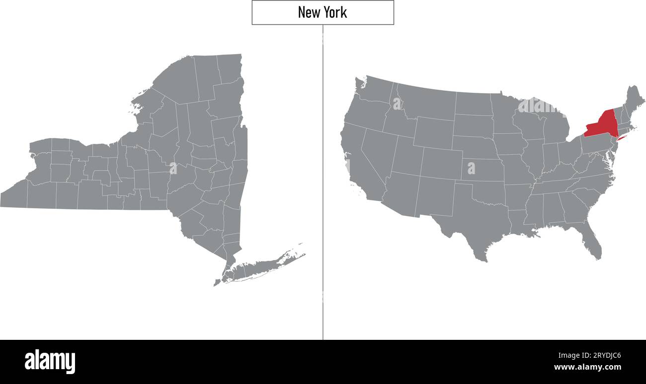 Carte simple de l'état de New York des États-Unis et localisation sur la carte des États-Unis Illustration de Vecteur