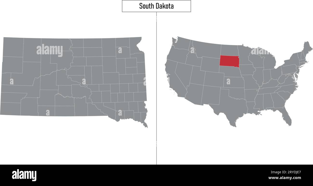 Carte simple de l'état du Dakota du Sud des États-Unis et localisation sur la carte des États-Unis Illustration de Vecteur