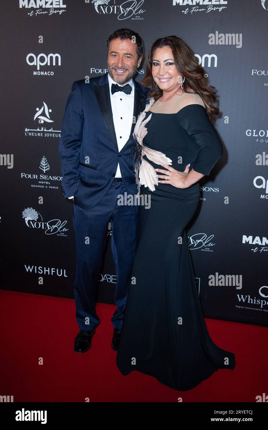 Paris, France. 30 septembre 2023. Bernard Montiel et Maria Bravo participent au 11e Gala Eva Longoria X Global Gift dans le cadre de la Fashion week de Paris au four Seasons Hotel George V à Paris, France, le 30 septembre 2023. Photo Aurore Marechal/ABACAPRESS.COM crédit : Abaca Press/Alamy Live News Banque D'Images