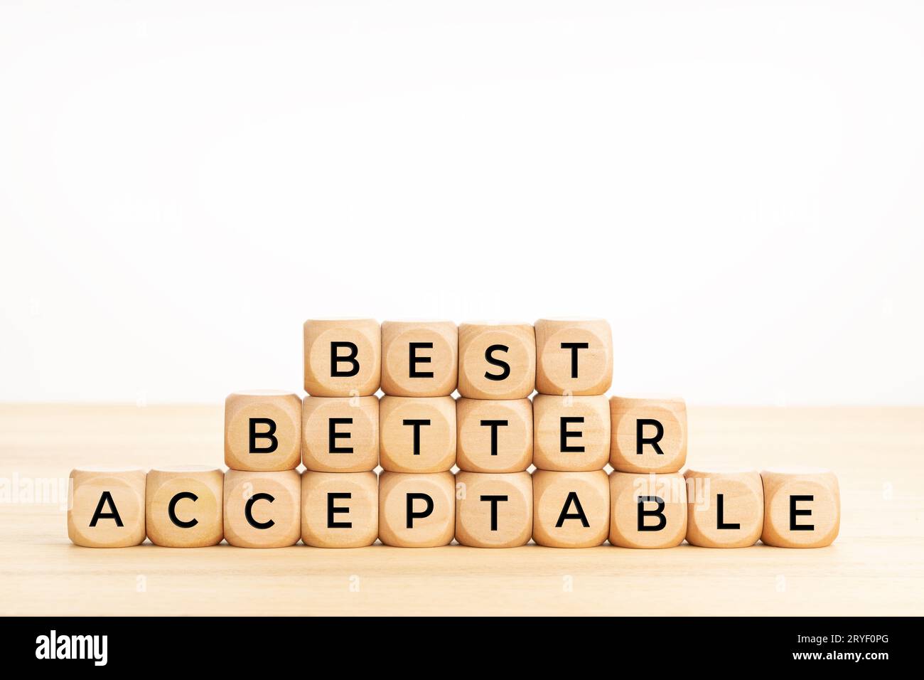 Meilleurs, meilleurs, mots acceptables sur des blocs de bois sur la table. Concept d'évaluation. Arrière-plan blanc. Copier l'espace Banque D'Images Meilleurs, meilleurs, mots acceptables sur des blocs de bois sur la table. Concept d'évaluation. Arrière-plan blanc. Copier l'espace Banque D'Images
