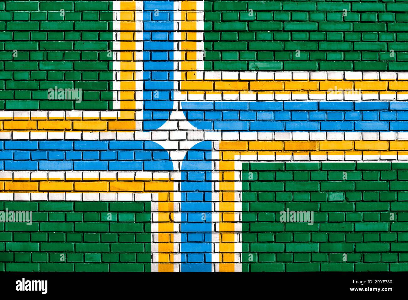 Drapeau de Portland peint sur un mur de briques Banque D'Images