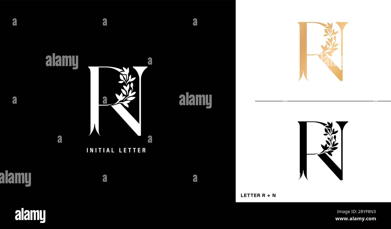 Modèle de logotype monogramme de lettres initiales RN avec ornement floral pour les éléments de cartes de visite, identité de marque de l'entreprise, matériel publicitaire Illustration de Vecteur