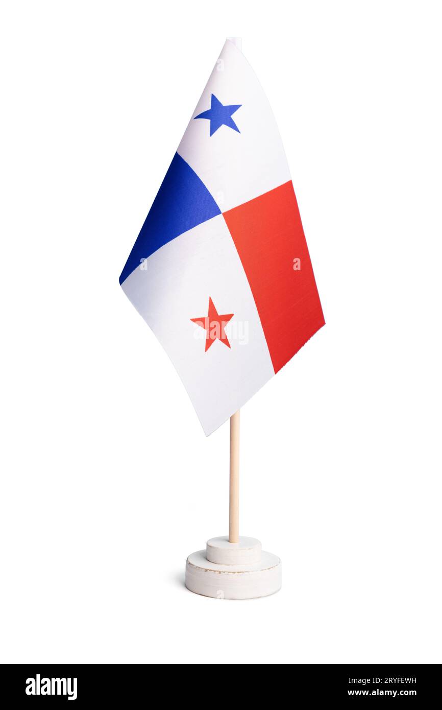 Petit drapeau de table de Panama isolé sur fond blanc Banque D'Images