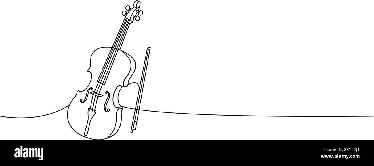 Violon, instrument à cordes dessin continu d'une ligne. Instruments de musique illustration continue d'une ligne. Illustration linéaire minimaliste vectorielle Illustration de Vecteur