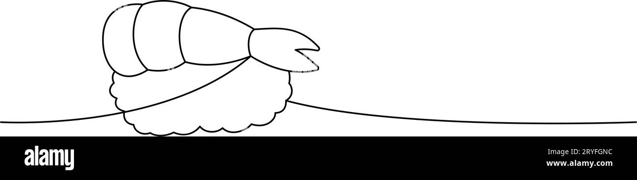 Crevettes nigiri, ebi sushi dessin continu d'une ligne. Cuisine japonaise, cuisine traditionnelle continue illustration d'une ligne. Illustration de Vecteur