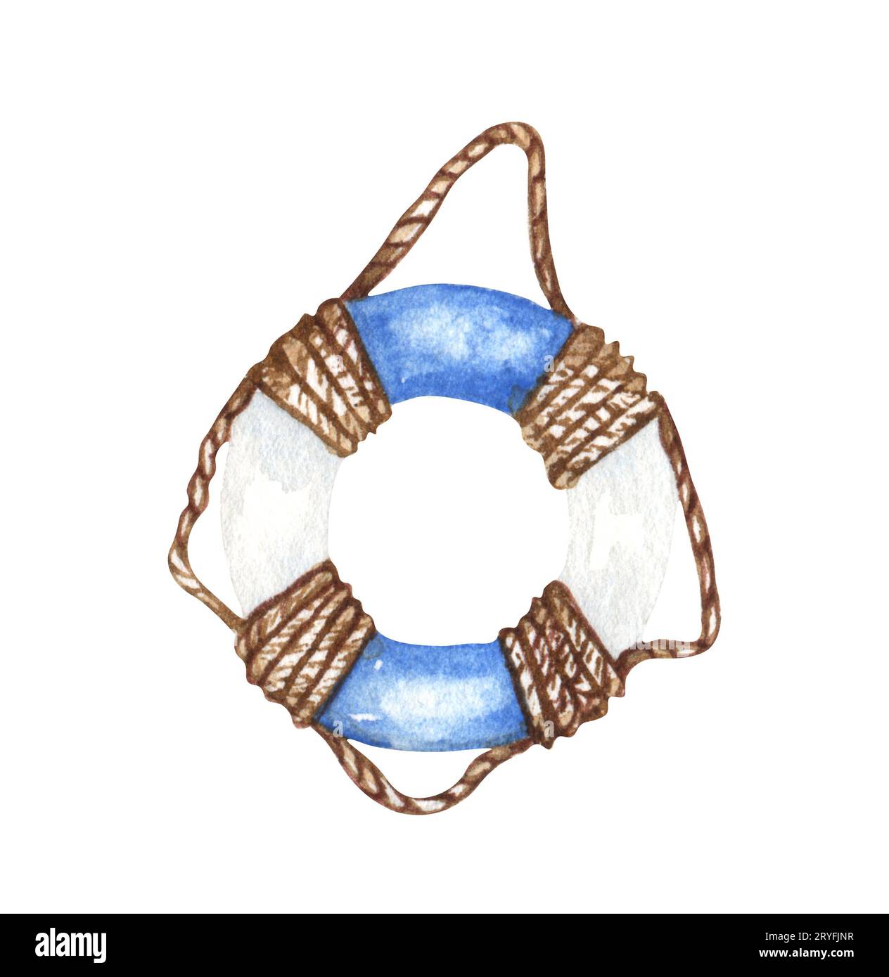 Illustration de l'ancien équipement nautique de bouée de sauvetage. Aquarelle dessinée à la main sur fond blanc. Banque D'Images