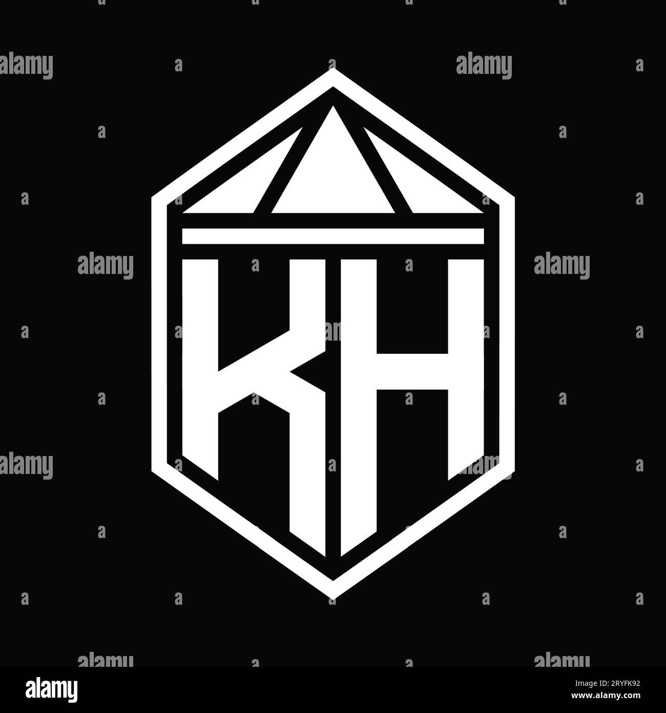 KH Letter logo monogramme forme de bouclier hexagonal simple avec modèle de conception de style isolé de couronne de triangle Banque D'Images