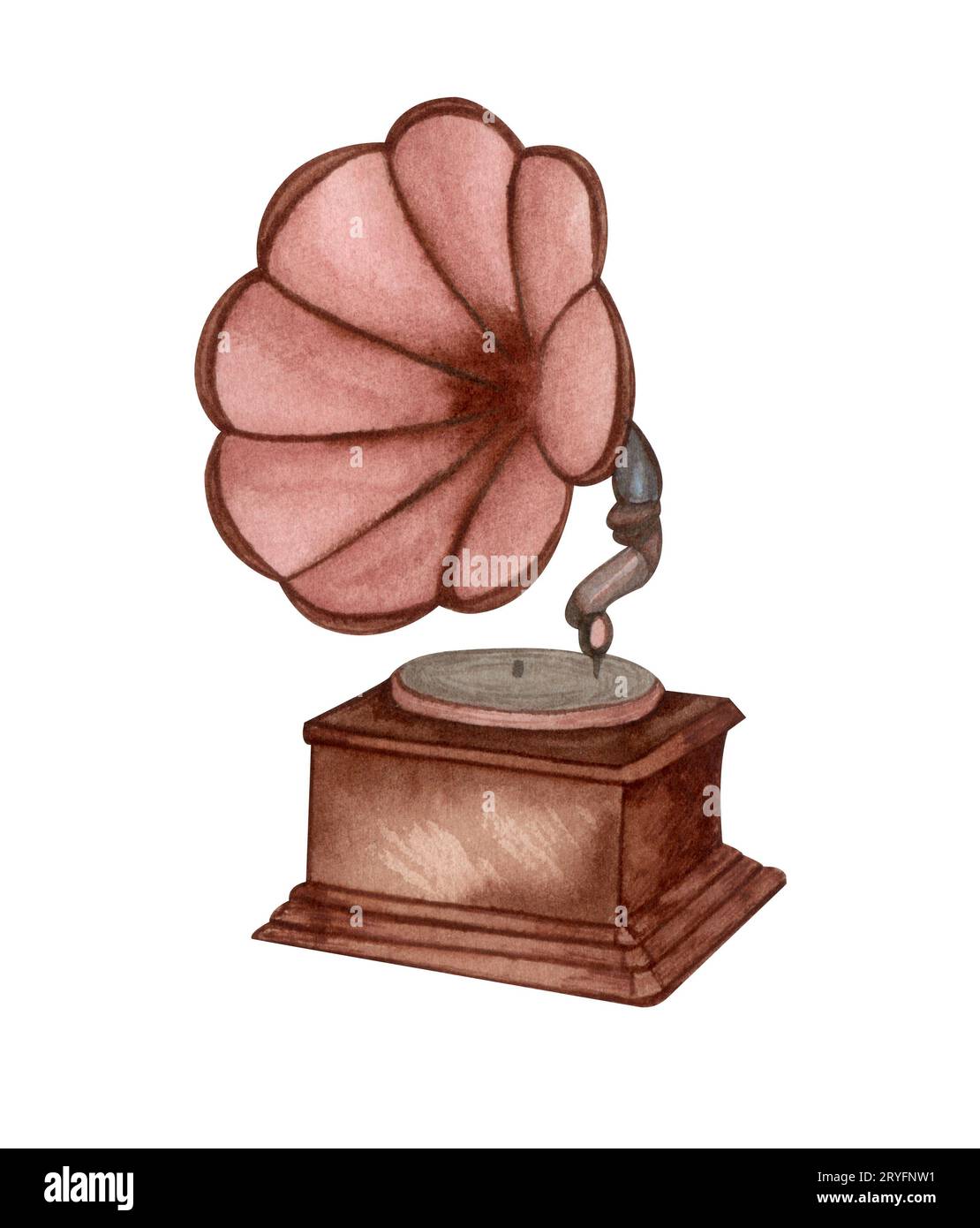 Gramophone vintage. Illustration dessinée à la main. Aquarelle pour tourne-disques Banque D'Images