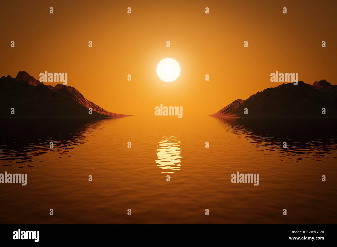 Beau coucher de soleil sur la surface calme de l'océan. Banque D'Images