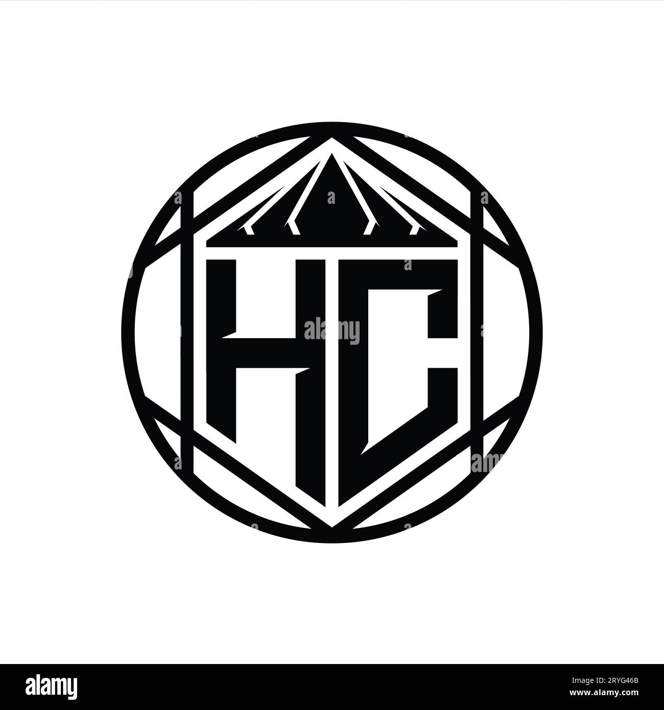 HC Letter logo monogramme hexagone tranche couronne pointue forme de bouclier isolé cercle modèle de conception de style abstrait Banque D'Images