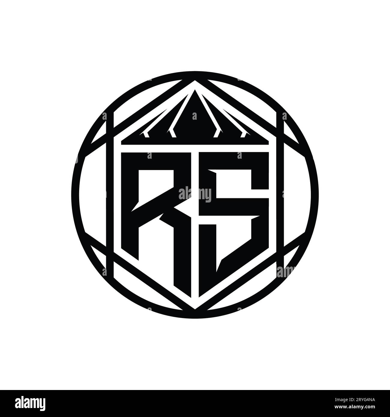 Logo RS lettre monogramme hexagonal tranche couronne pointue forme de bouclier isolé cercle modèle de conception de style abstrait Banque D'Images