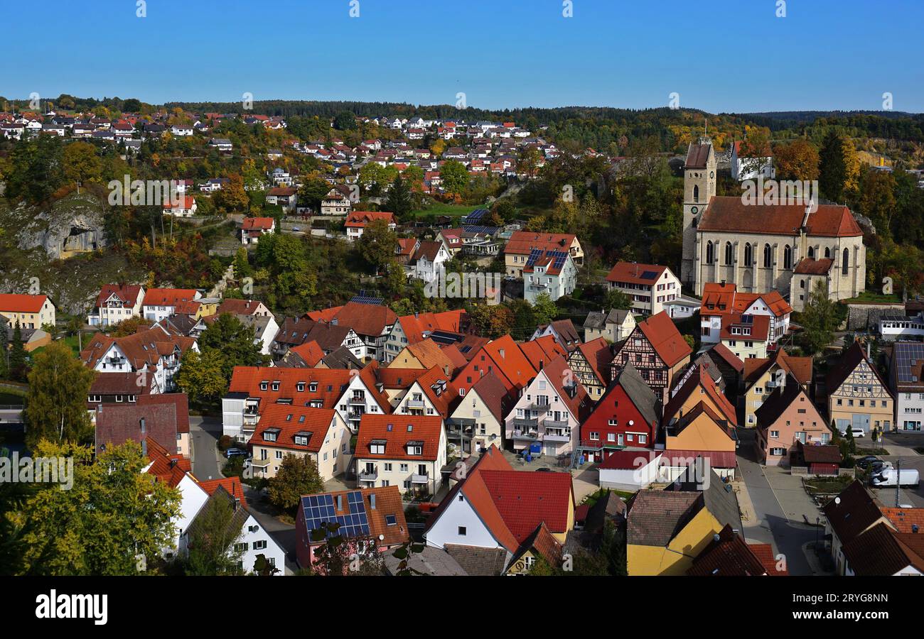 Veringenstadt avec église St. Nikolaus ; Souabe Alb, allemagne Banque D'Images