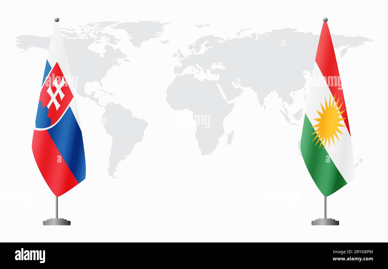 Drapeaux de la Slovaquie et du Kurdistan pour la réunion officielle sur fond de carte du monde. Illustration de Vecteur