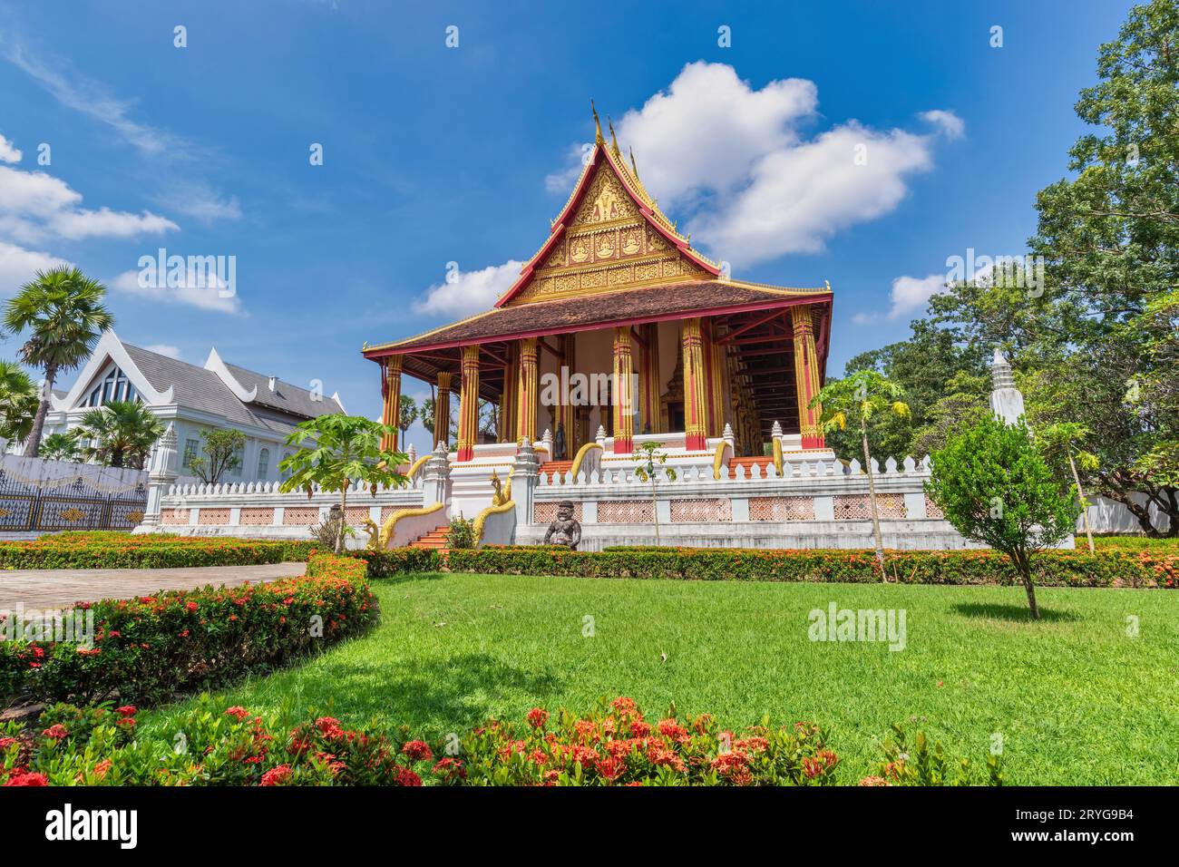 Vientiane Laos, horizon de la ville au temple de Hor Phakeo Banque D'Images