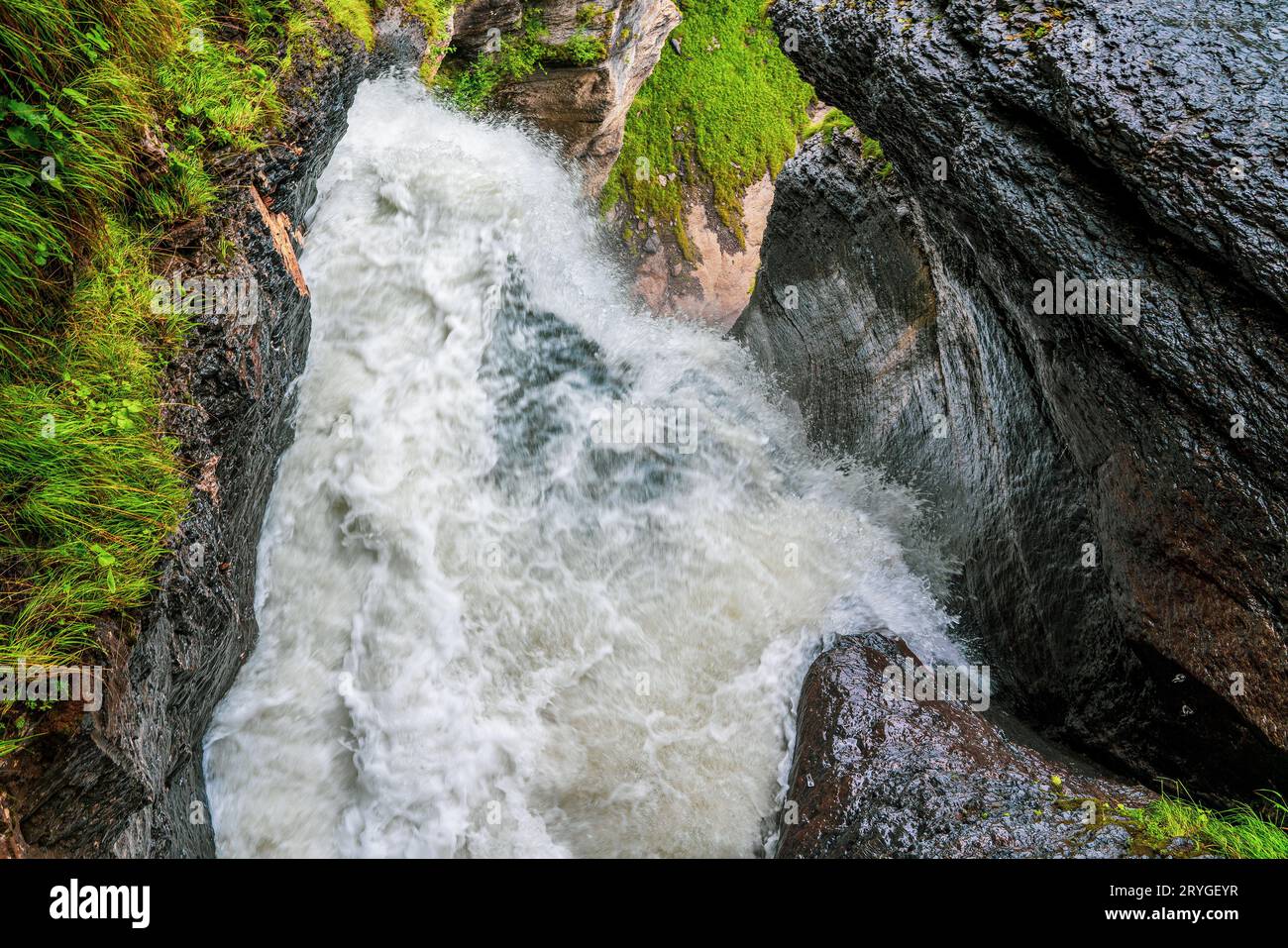 Les chutes de Reichenbach dans les montagnes suisses. Banque D'Images