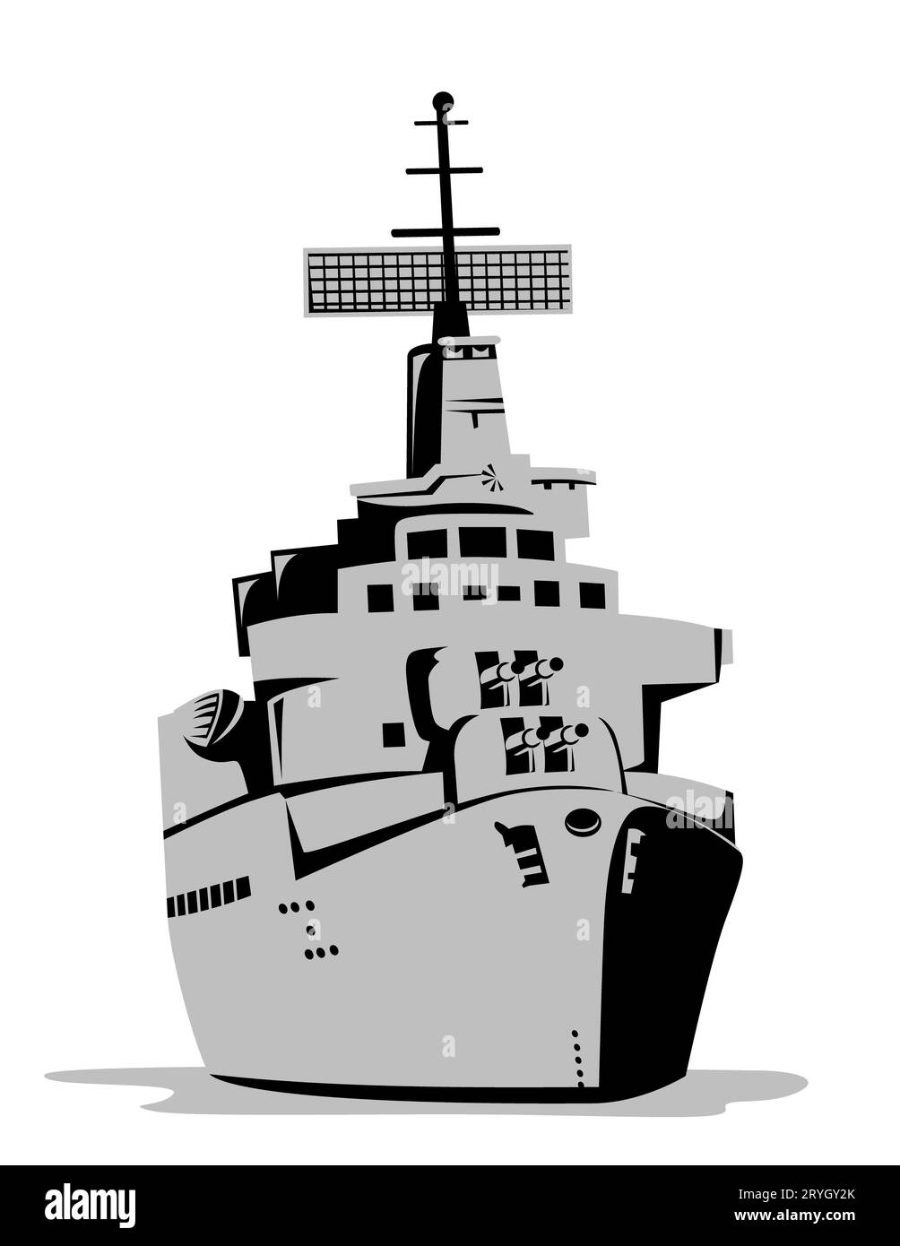 Modern Cruiser Warship Battleship at Sea Front isolé style rétro Banque D'Images Modern Cruiser Warship Battleship at Sea Front isolé style rétro Banque D'Images