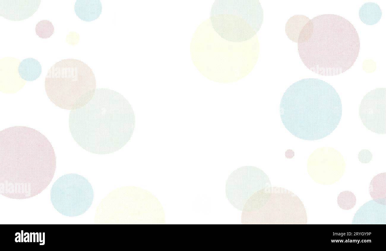 Cadre d'anniversaire confetti pastel sur fond blanc, emplacement pour le texte, cercles de couleur demi-ton, espace de copie Banque D'Images