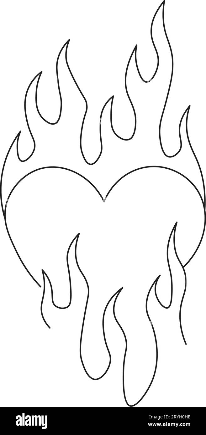 Contour de l'icône cœur brûlant. Silhouette de coeur avec feu, pictogramme d'amour flamboyant. Illustration vectorielle Illustration de Vecteur