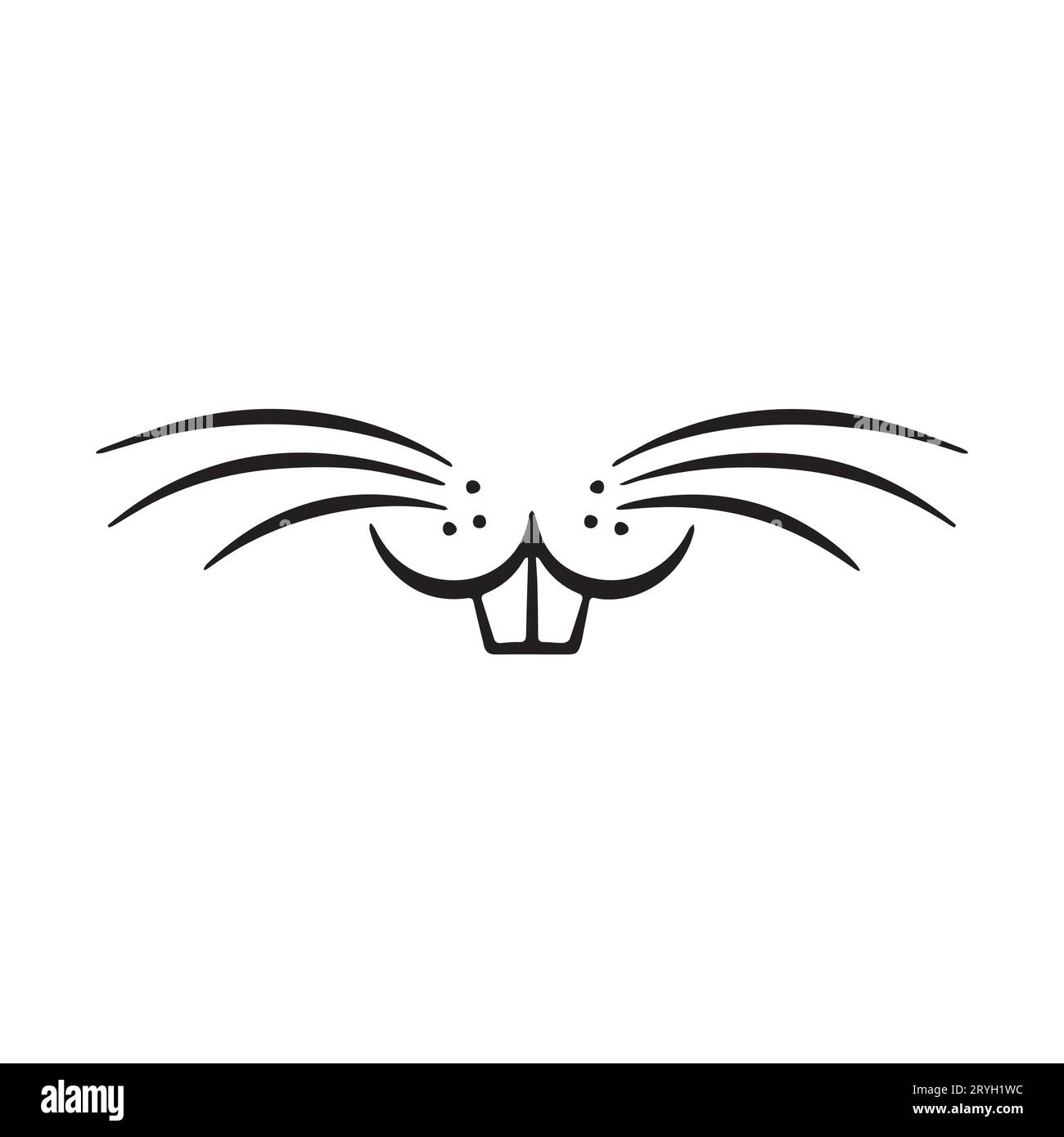 Visage d'animal souriant avec des dents de rongeur. Doodle noir sur fond blanc. Silhouette de masque visage de souris ou de lapin. Mignon lapin timbre.vecteur dessiné à la main illu Illustration de Vecteur