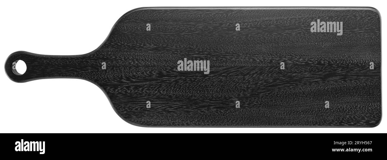 Planche à découper en bois noir vide isolée sur fond blanc. Forme rectangulaire extra-large Banque D'Images