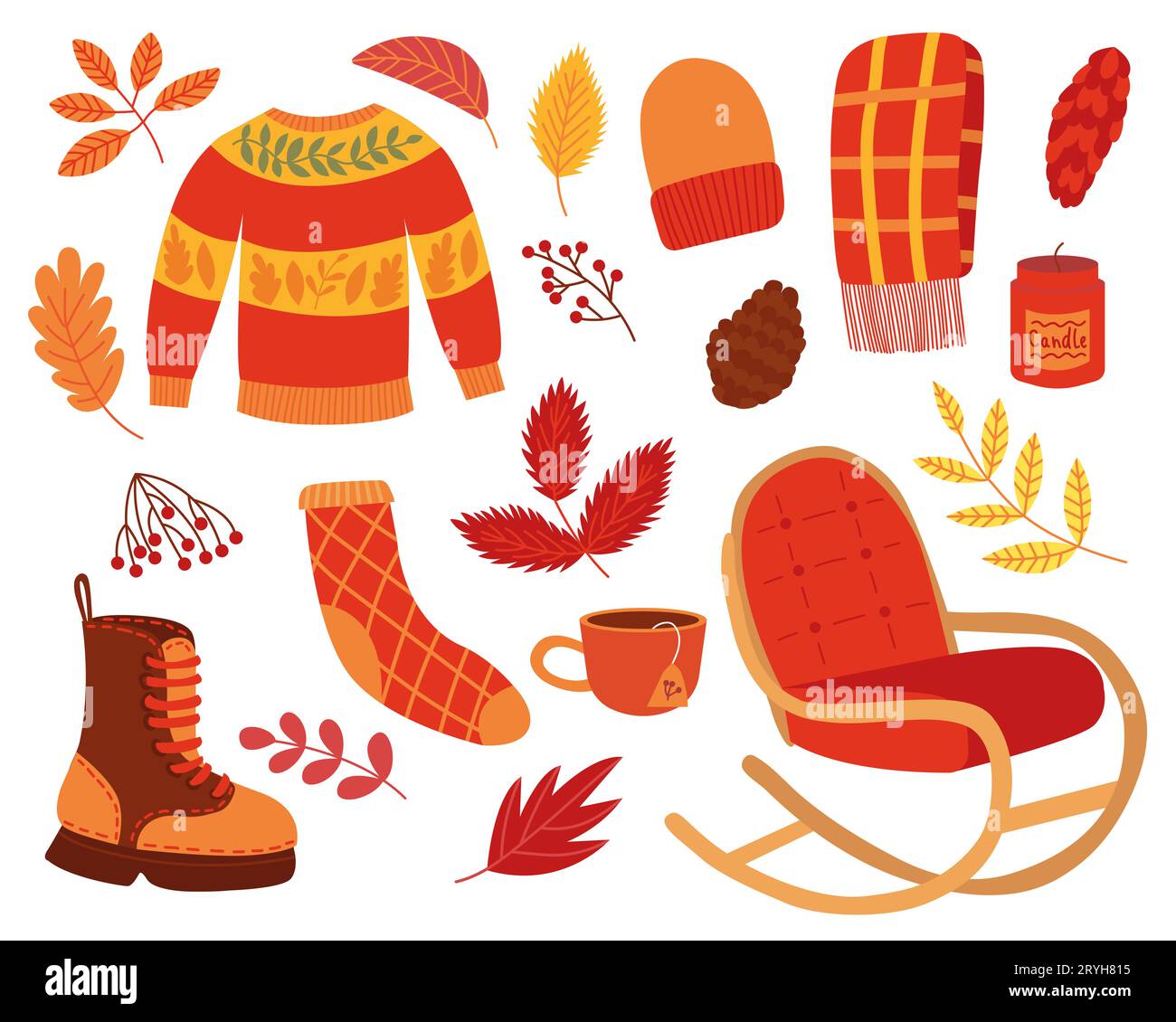 Grand jeu d'autocollants de dessin animé d'automne Illustration de Vecteur