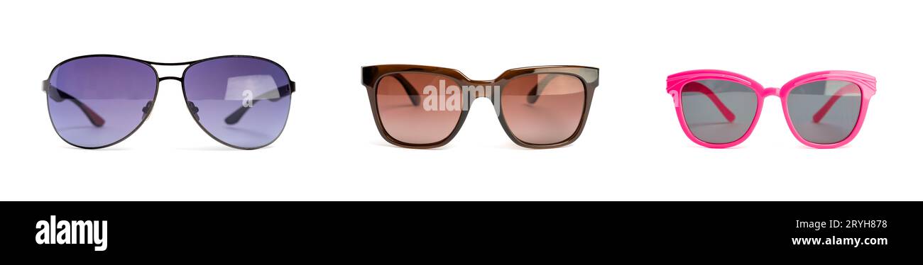 Lunettes de soleil isolées sur fond blanc, ensemble de trois formes différentes Banque D'Images