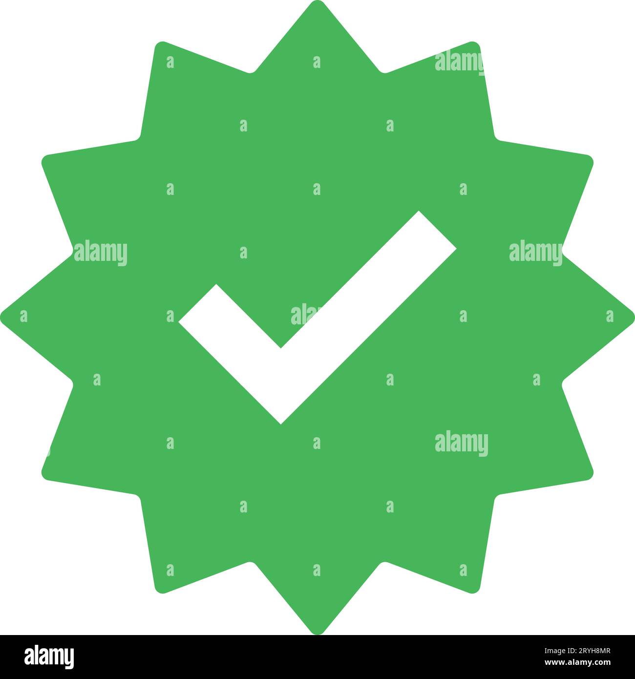 Coche. Coche verte icône de badge vérifié. Panneau de profil approuvé. Cochez l'étoile des coins arrondis. Symbole de coche du compte officiel des médias sociaux. Haut page l Illustration de Vecteur