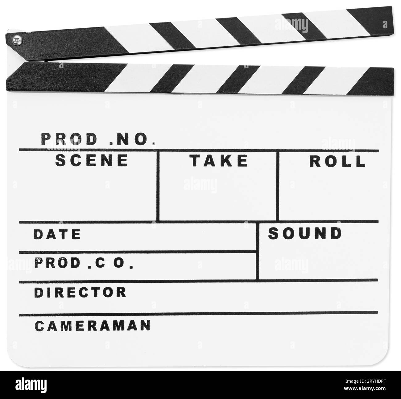 Panneau de clapper de film blanc vierge isolé sur fond blanc Banque D'Images