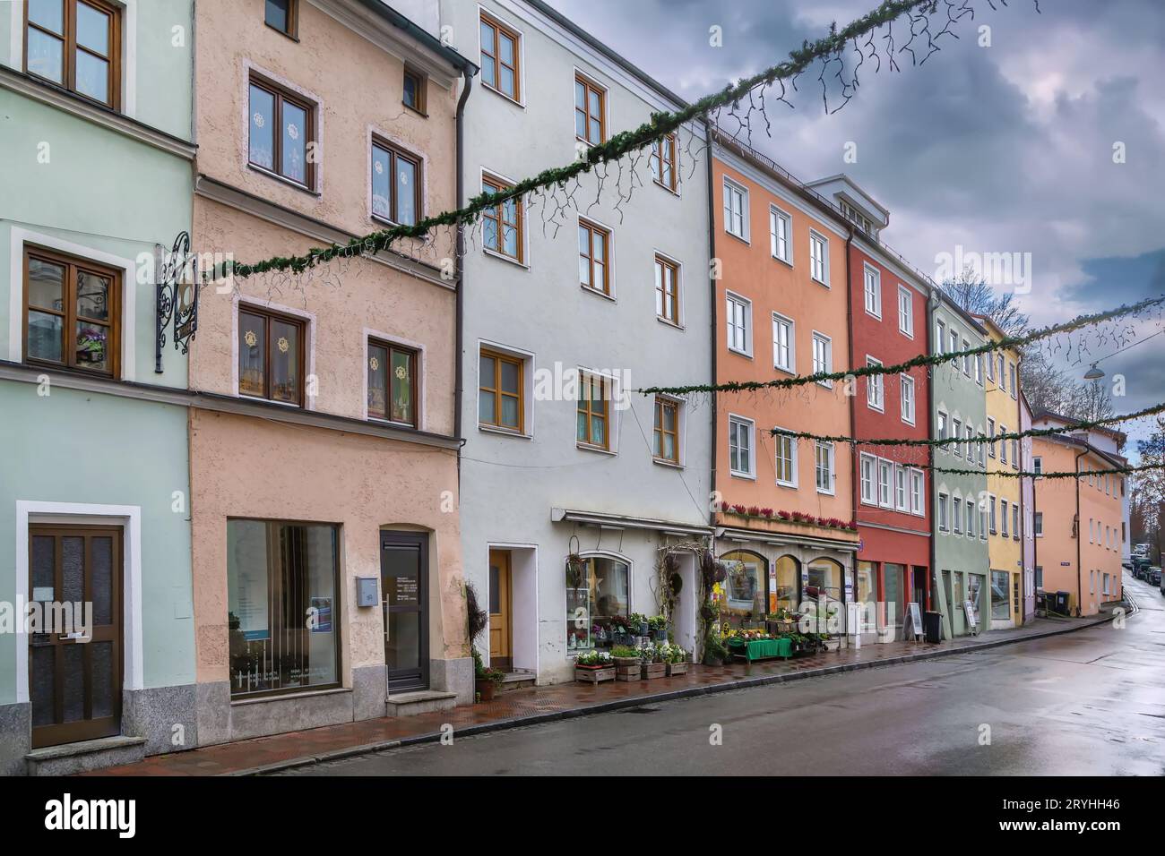 Rue à Wasserburg am Inn, Allemagne Banque D'Images