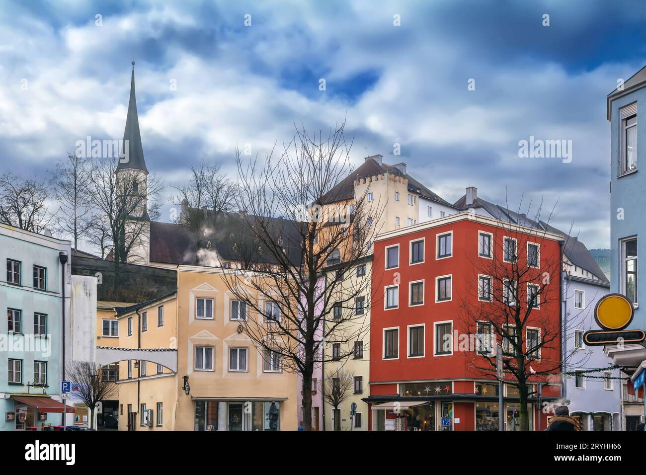 Rue à Wasserburg am Inn, Allemagne Banque D'Images