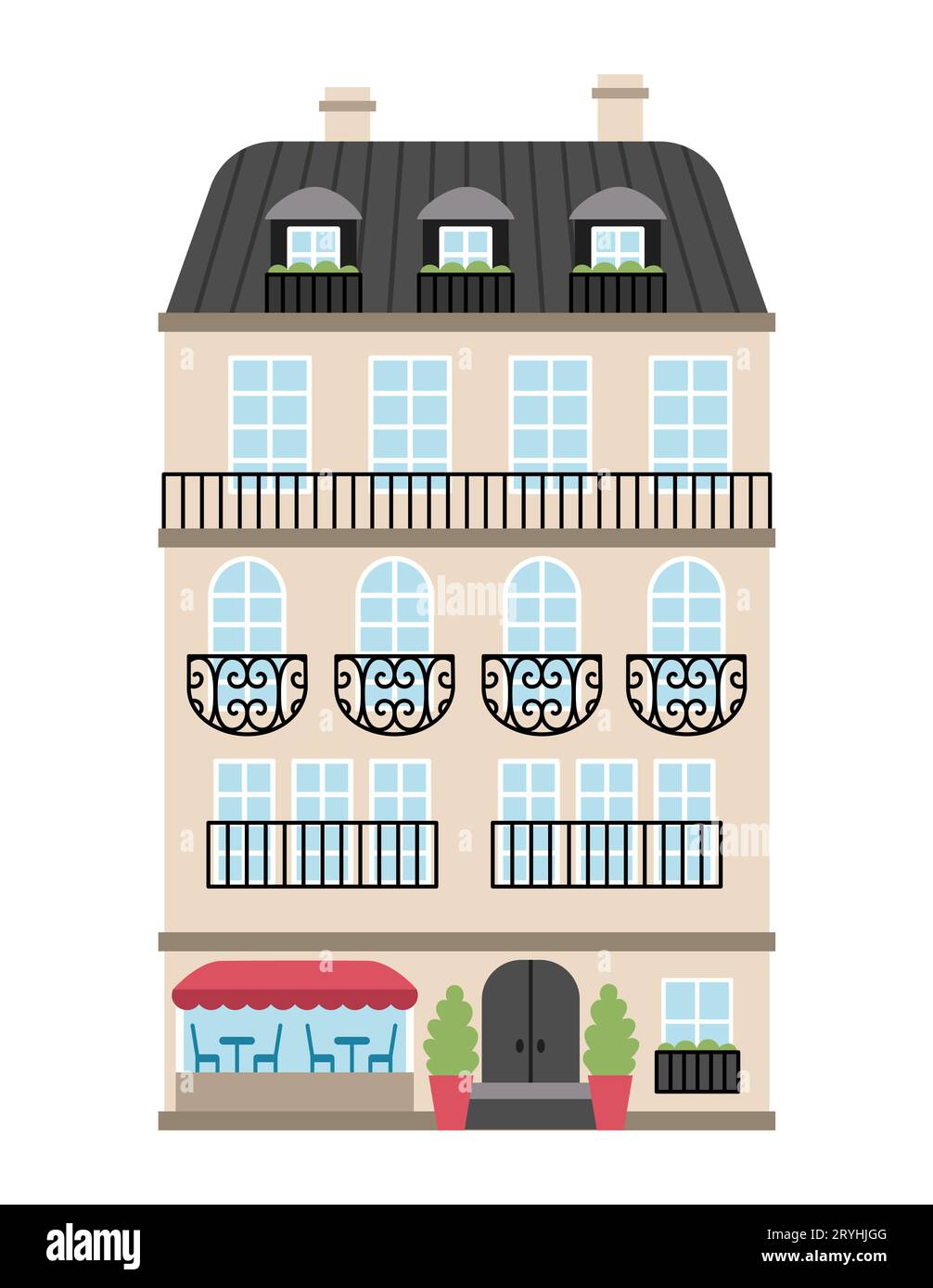 Icône de bloc vectoriel de plats. Illustration de maison traditionnelle de Paris. Image de bâtiment français historique avec café isolé sur fond blanc Illustration de Vecteur