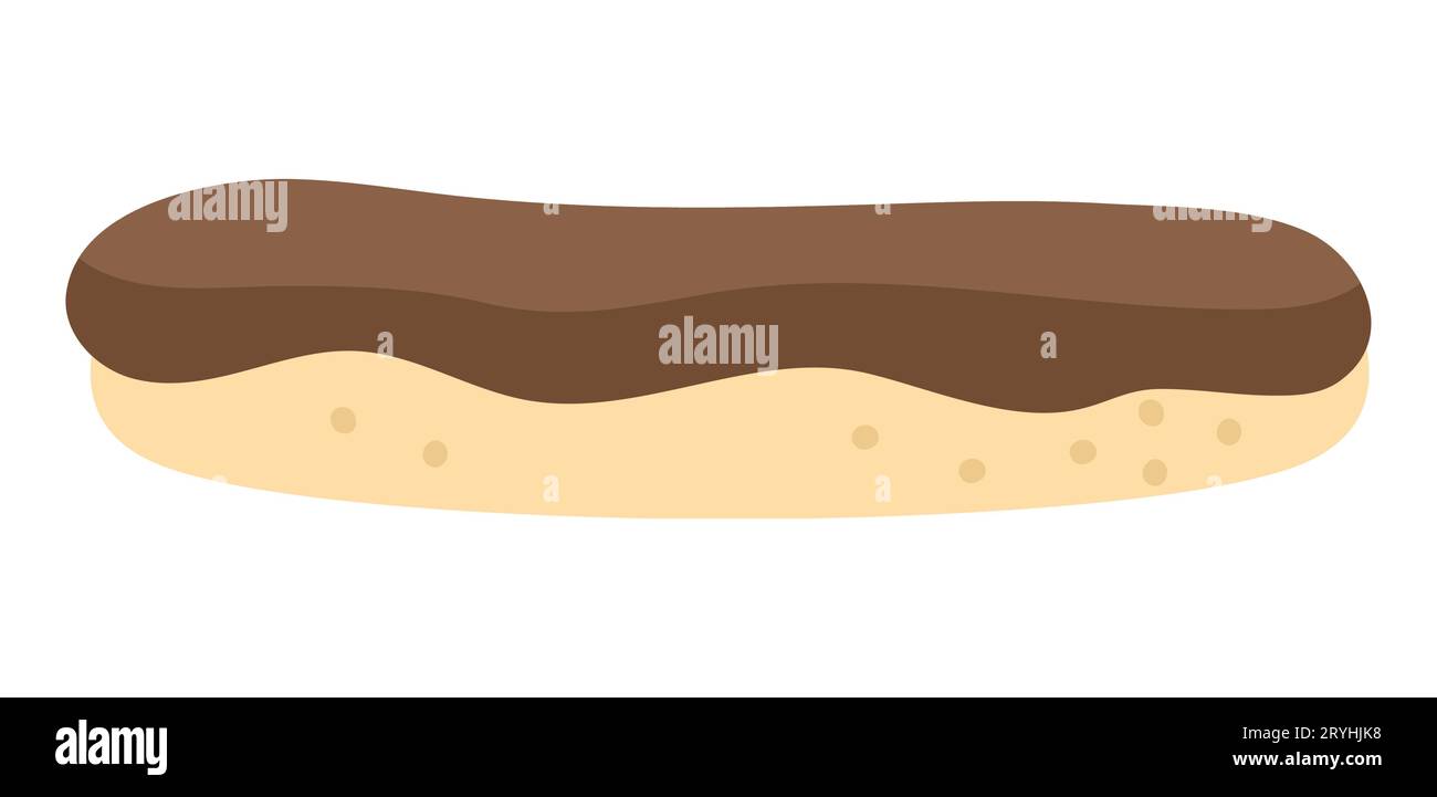 Eclair avec icône de glaçage au chocolat. Illustration vectorielle de dessert français. Photo de gâteau isolé sur fond blanc Illustration de Vecteur
