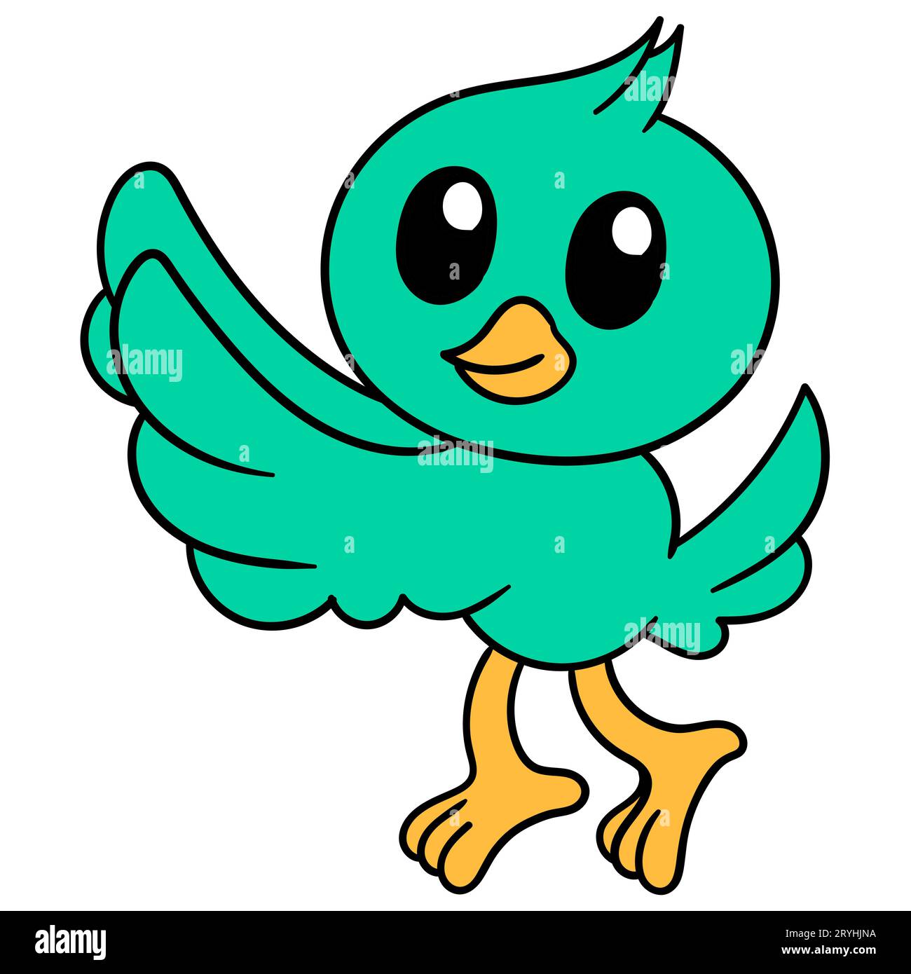 mignon petit oiseau danse joyeusement, illustration vectorielle art. doodle icône image kawaii. Banque D'Images