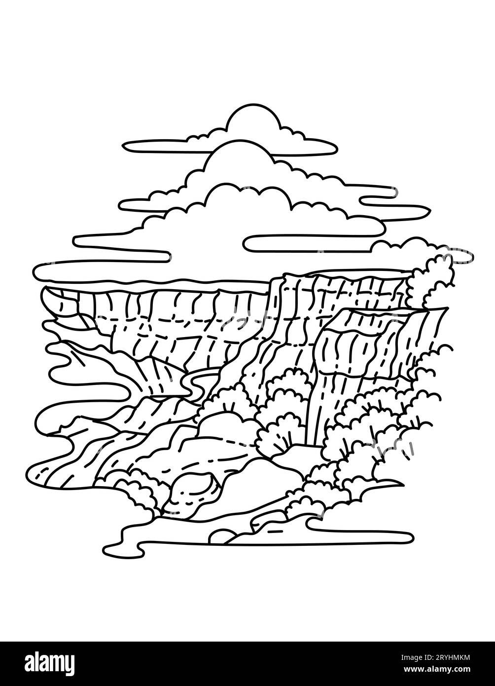 Mather point sur la rive sud du parc national du Grand Canyon, Arizona Monoline Line Art dessin Banque D'Images