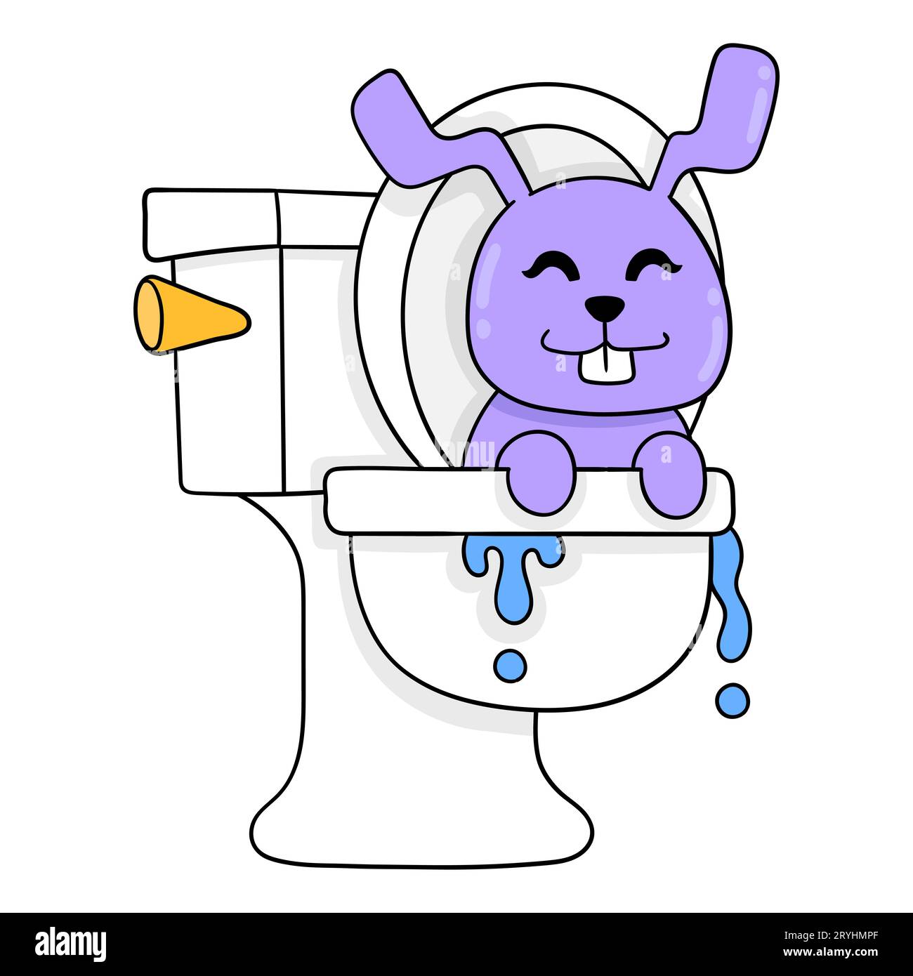 lapin violet émerge des toilettes, illustration vectorielle art. doodle icône image kawaii. Banque D'Images lapin violet émerge des toilettes, illustration vectorielle art. doodle icône image kawaii. Banque D'Images