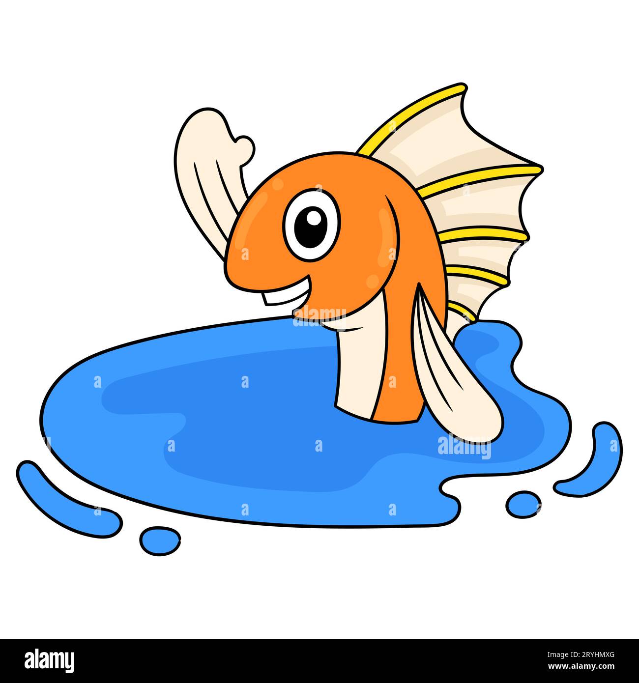 poisson heureux nageant dans l'étang d'eau douce, illustration vectorielle art. doodle icône image kawaii. Banque D'Images