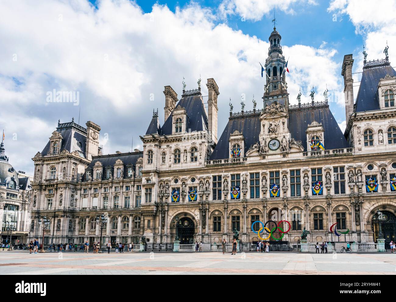 Façade de l'Hôtel de ville, hôtel de ville de Paris, reconstruit au 19e siècle dans le style Renaissance française, centre-ville de Paris, France Banque D'Images