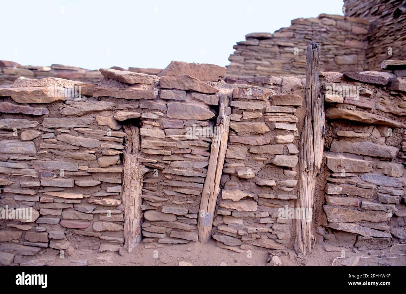 Détail de Pueblo Bonito, ruines indiennes Anasazi, Parc historique national de la culture Chaco, Nouveau Mexique, États-Unis. Ceci est un site du patrimoine mondial de l'UNESCO Banque D'Images