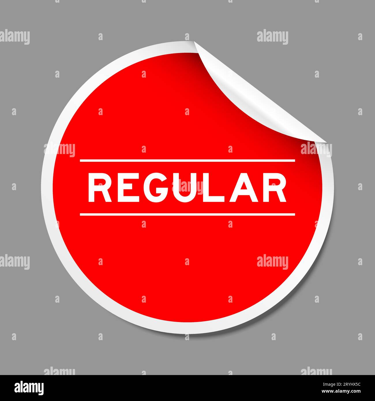 Étiquette autocollante de couleur rouge avec le mot Regular sur fond gris Illustration de Vecteur