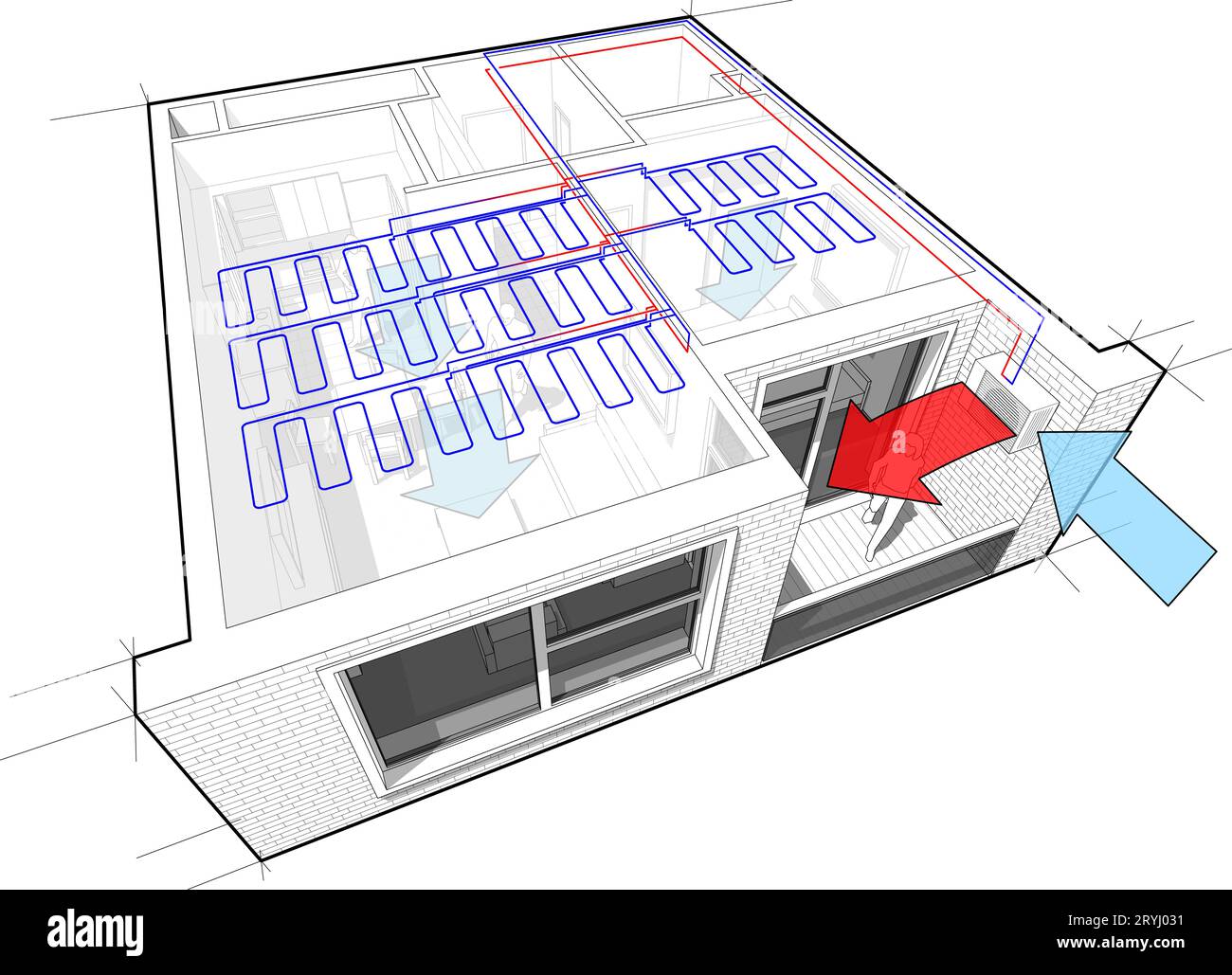 Appartement avec refroidissement au plafond Banque D'Images