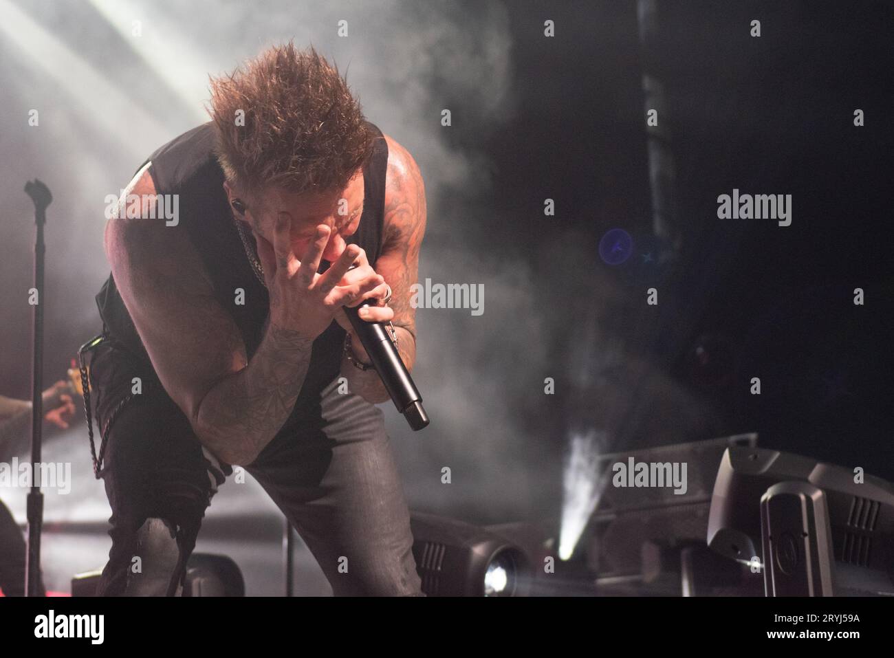 Hollywood, États-Unis. 30 septembre 2023. Jacoby Shaddix joue avec Papa Roach au Hard Rock Live le 30 septembre 2023. La performance faisait partie de la tournée Revolutions Live. (Photo de Geoffrey Clowes/Sipa USA) crédit : SIPA USA/Alamy Live News Banque D'Images