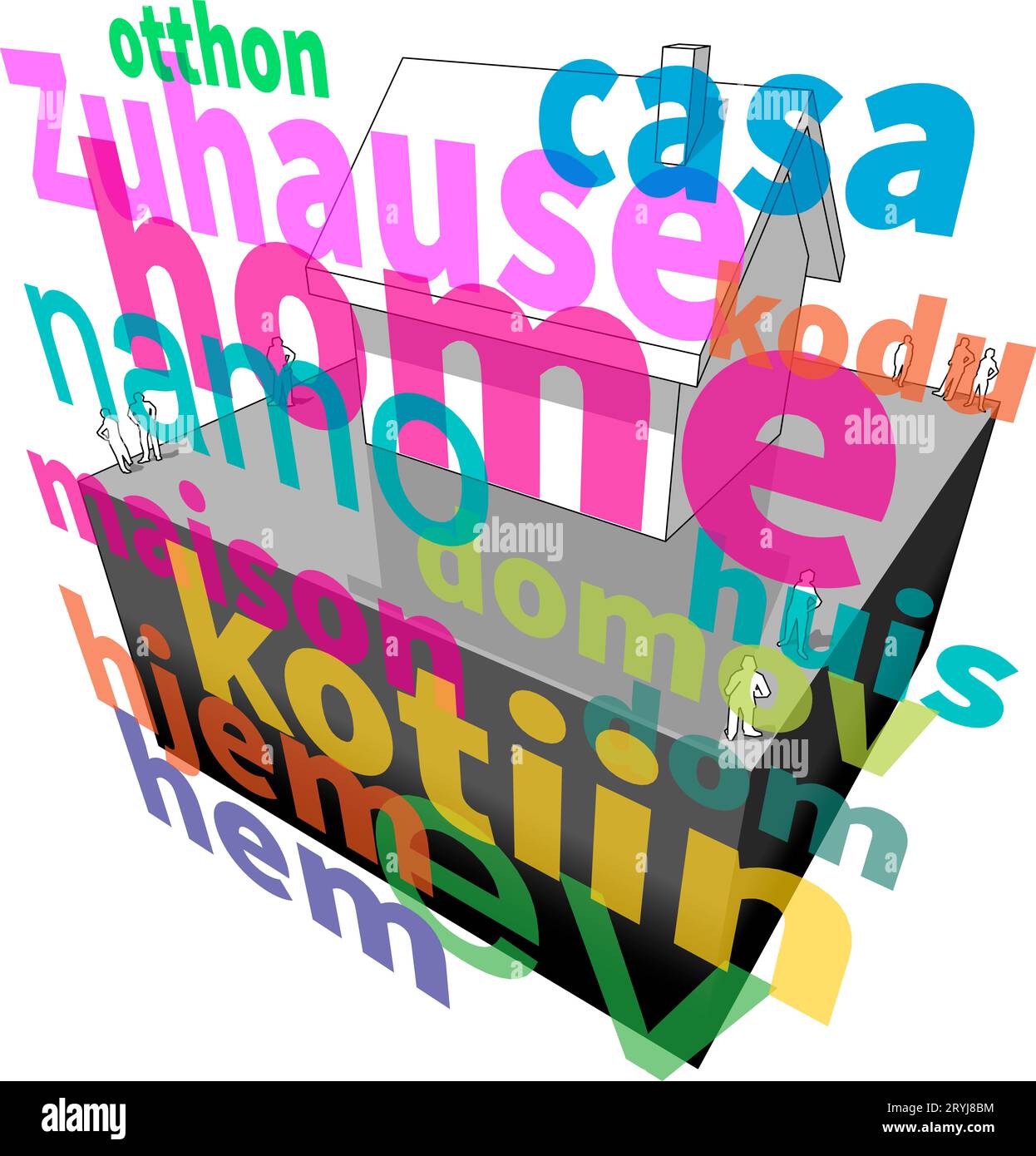 Maison individuelle et word accueil schéma dans plusieurs langues Banque D'Images