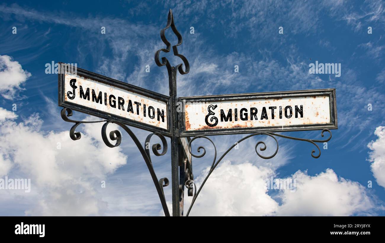 L'immigration par rapport à l'émigration de rue Banque D'Images