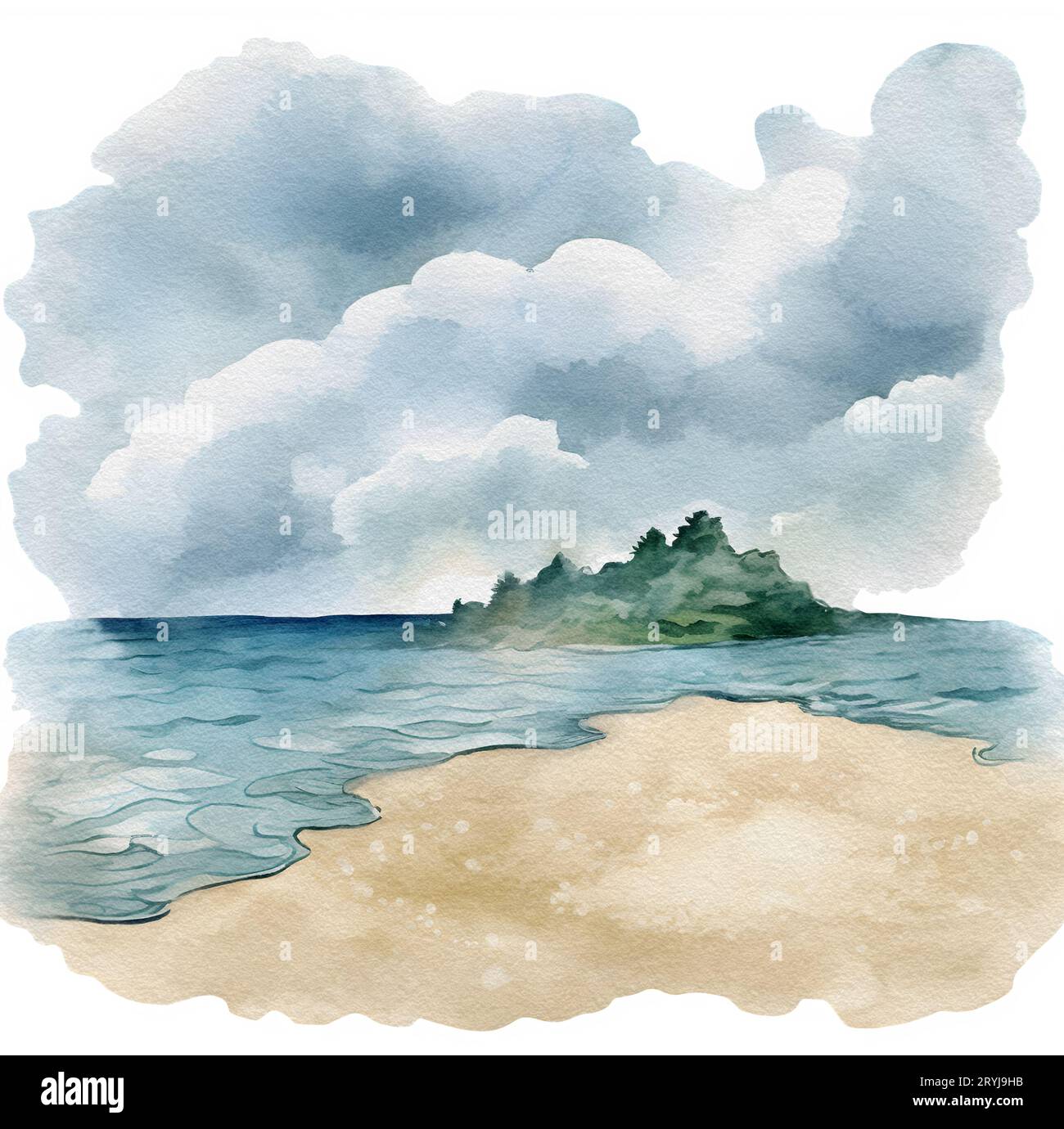 Illustration de la plage aquarelle. Clipart Seascape. typique Banque D'Images