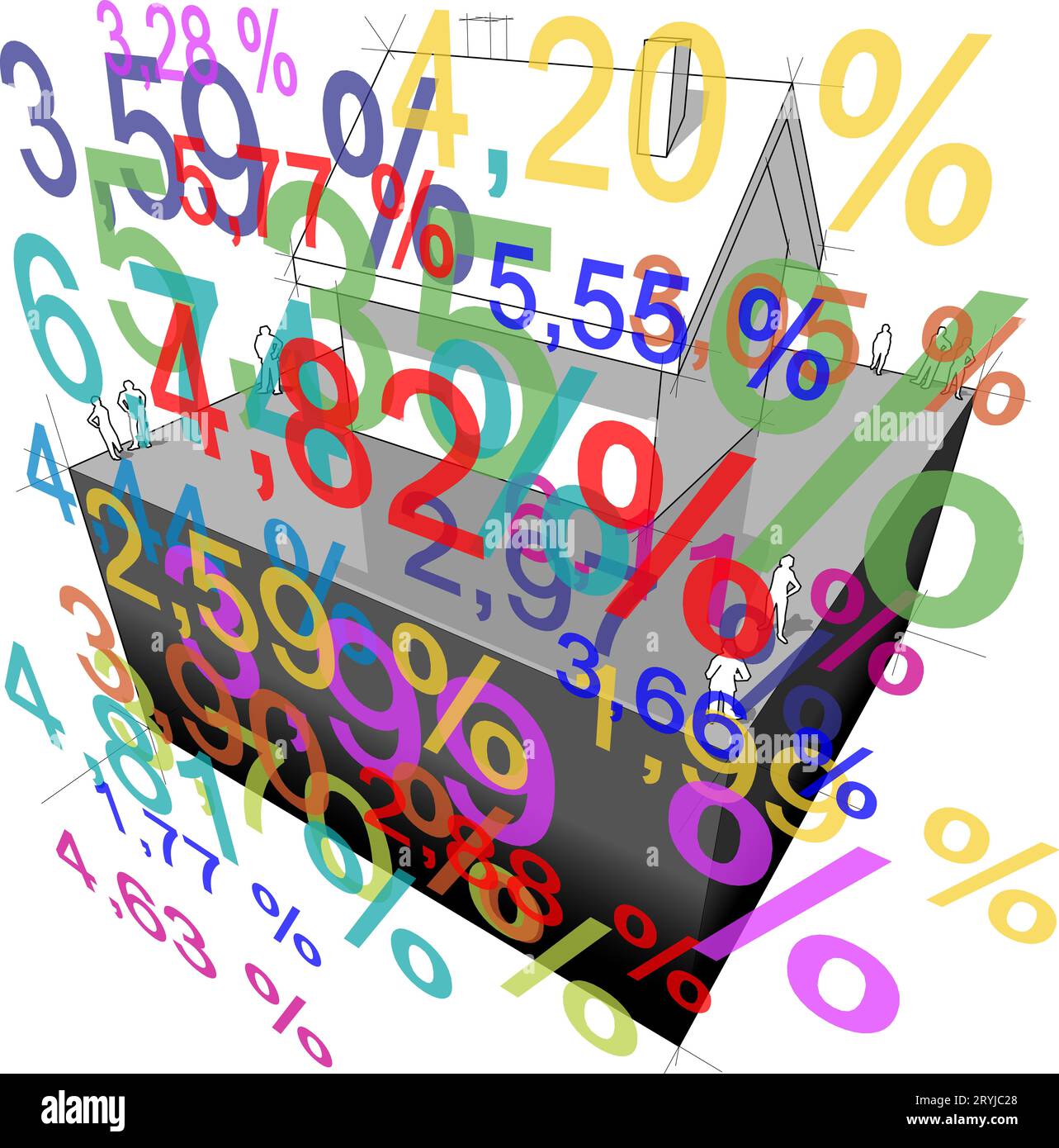 Diagramme de aÂ maison individuelle avec de nombreux pourcentages de taux d'intérêt devant elle Banque D'Images